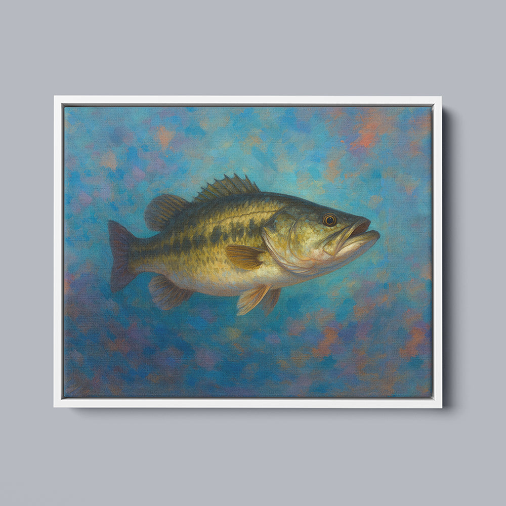 Alternative view of Bass Fishing Art Colorful Painting Fish Art Printed Framed Matte Canvas
