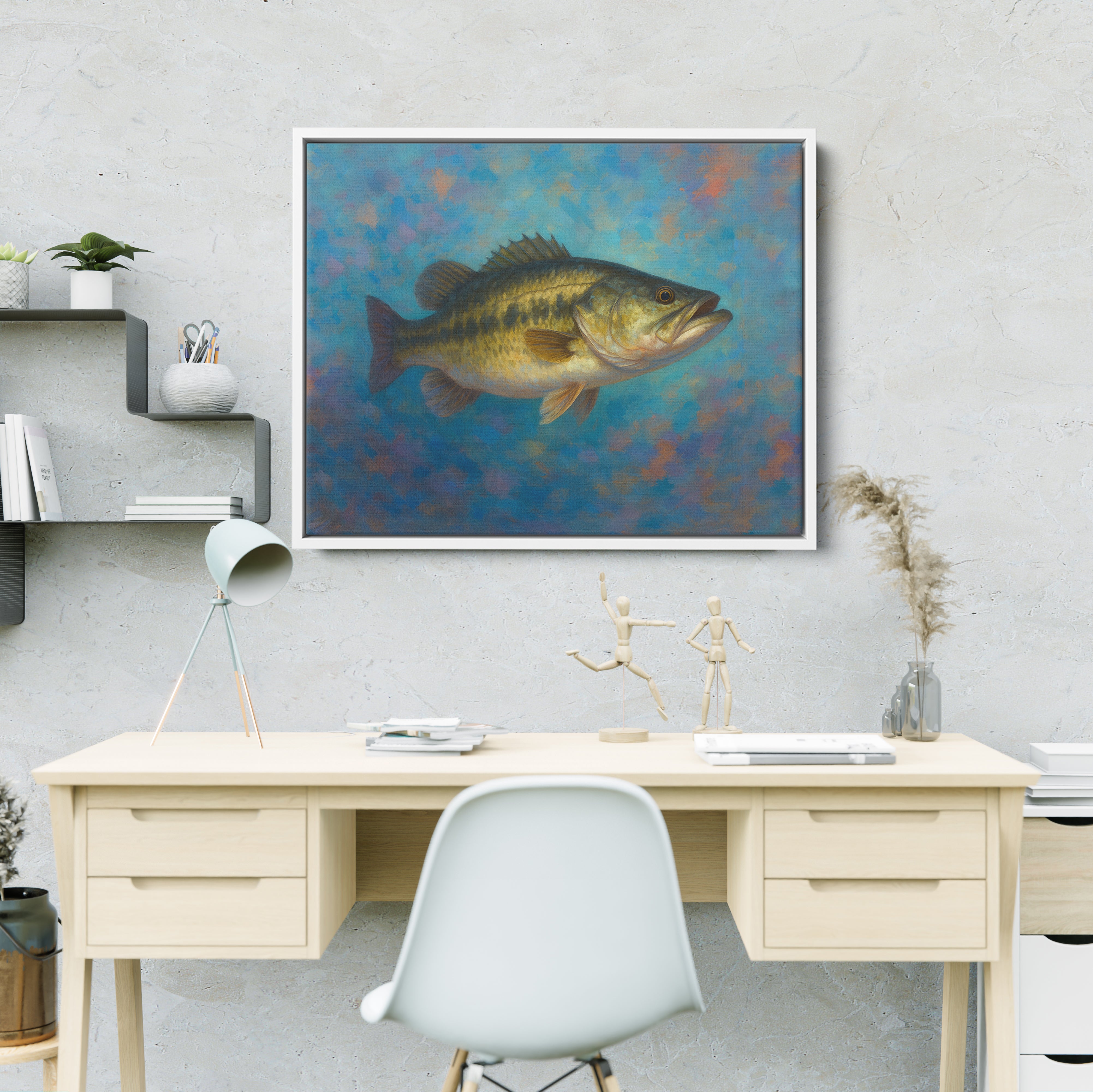 Bass Fishing Art Colorful Painting Fish Art Printed Framed Matte Canvas - Image 10