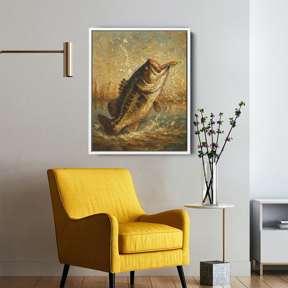 Bass Fishing Art Oil Painting Printed Fish Art Framed Matte Canvas - Image 10
