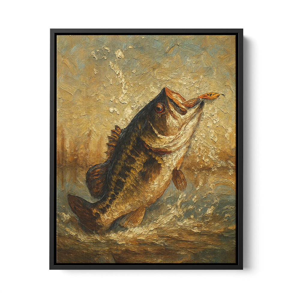 Bass Fishing Art Oil Painting Printed Fish Art Framed Matte Canvas - Image 4