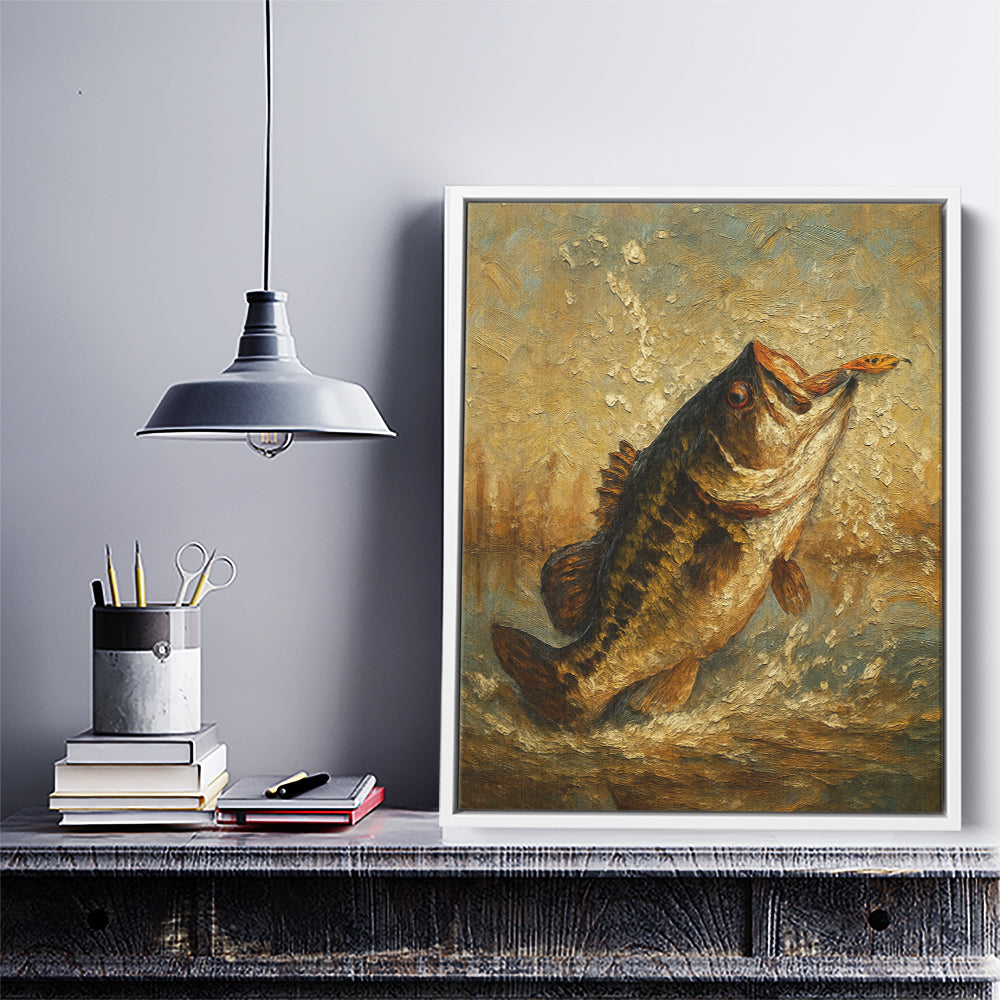Bass Fishing Art Oil Painting Printed Fish Art Framed Matte Canvas - Image 9