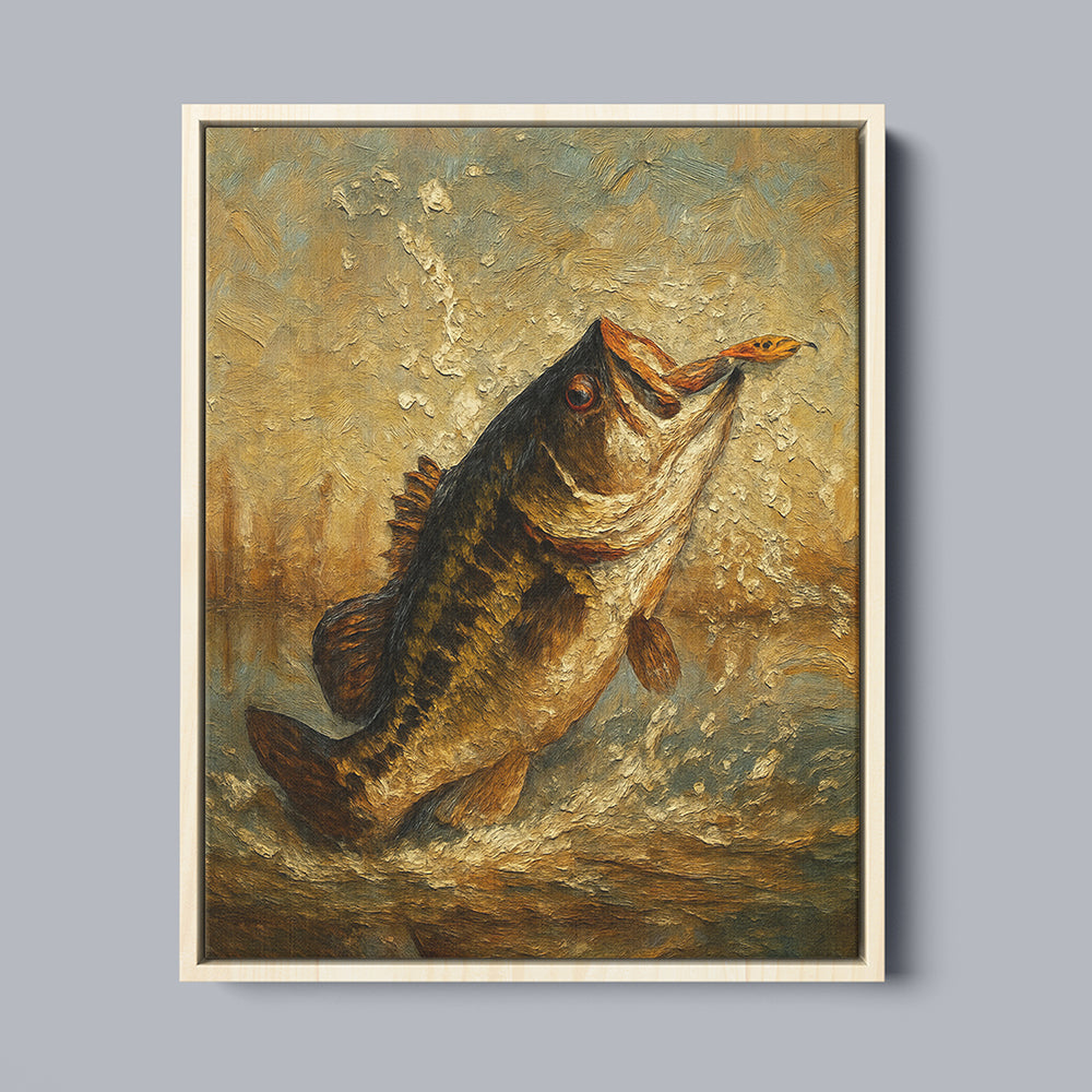 Bass Fishing Art Oil Painting Printed Fish Art Framed Matte Canvas - Image 6