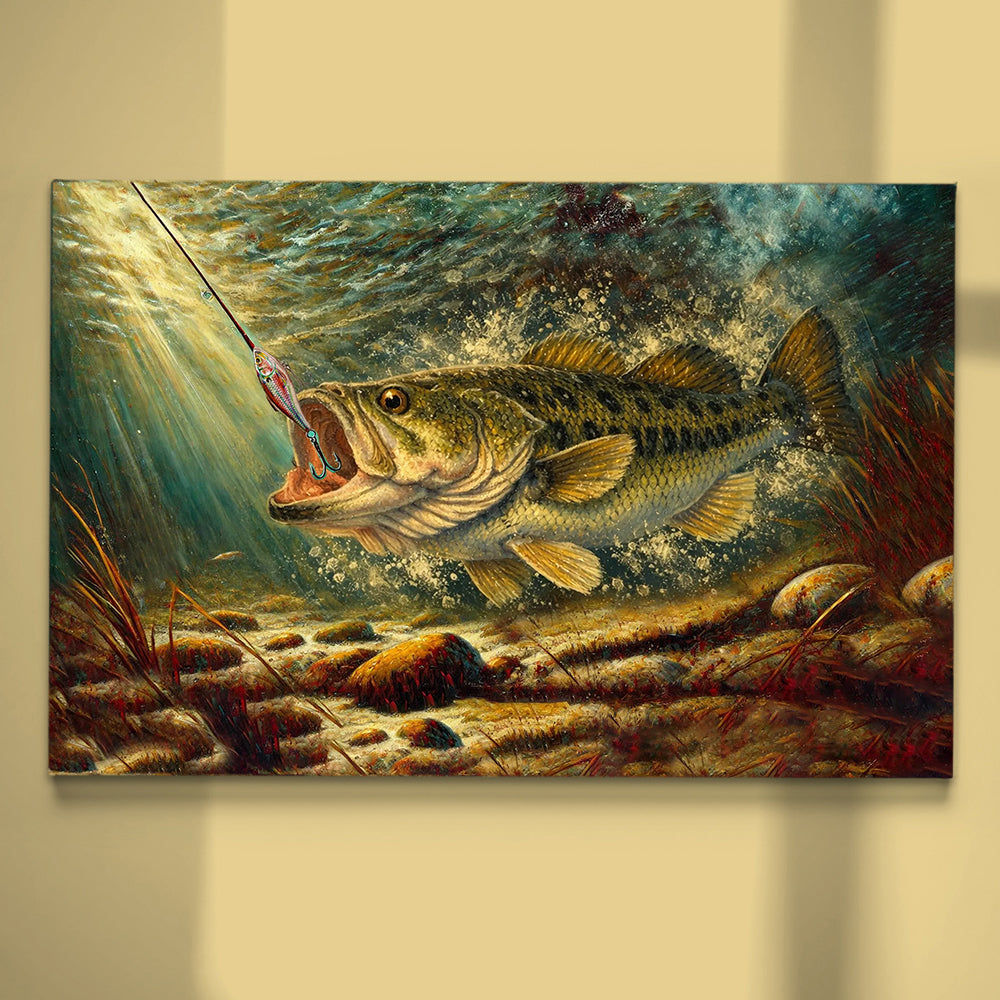 Alternative view of Bass Fishing Fish Art Canvas Painting Matte Canvas