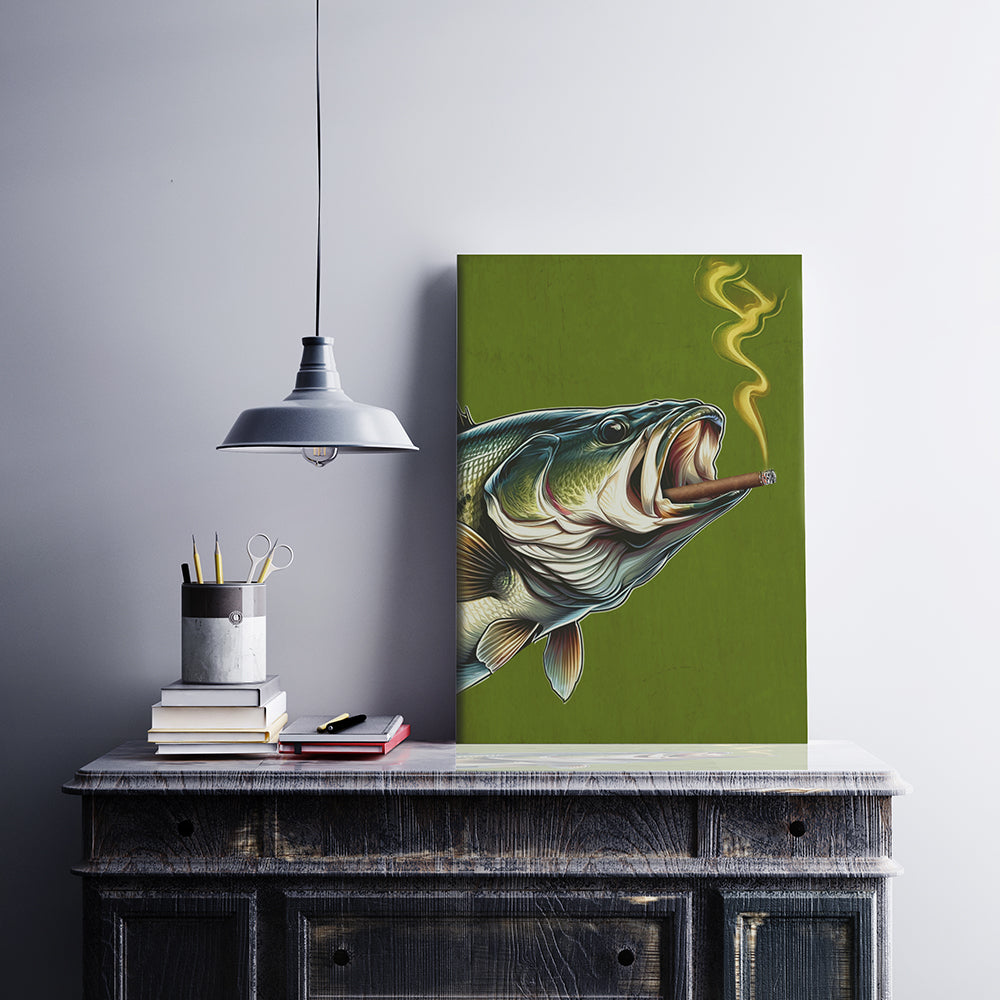 Alternative view of Bass Smoking a Cigarette Vintage Fish Art Canvas