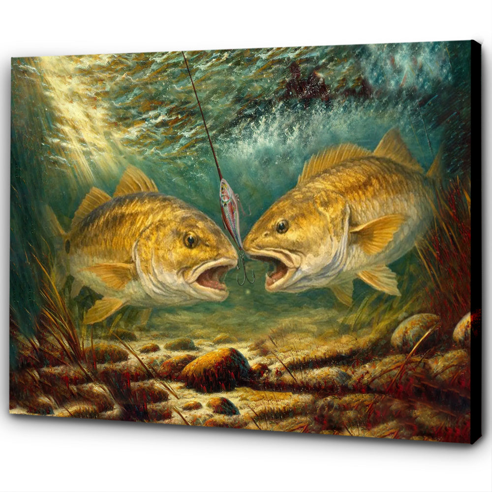 Battle Underwater: Redfish Red Drum Fish Art Canvas Painting Matte Canvas - Image 4