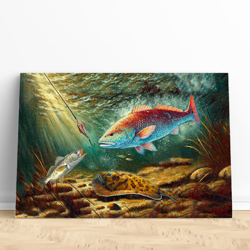 Battle Underwater: Texas Slam Fish Art Canvas Painting Matte Canvas - Image 5