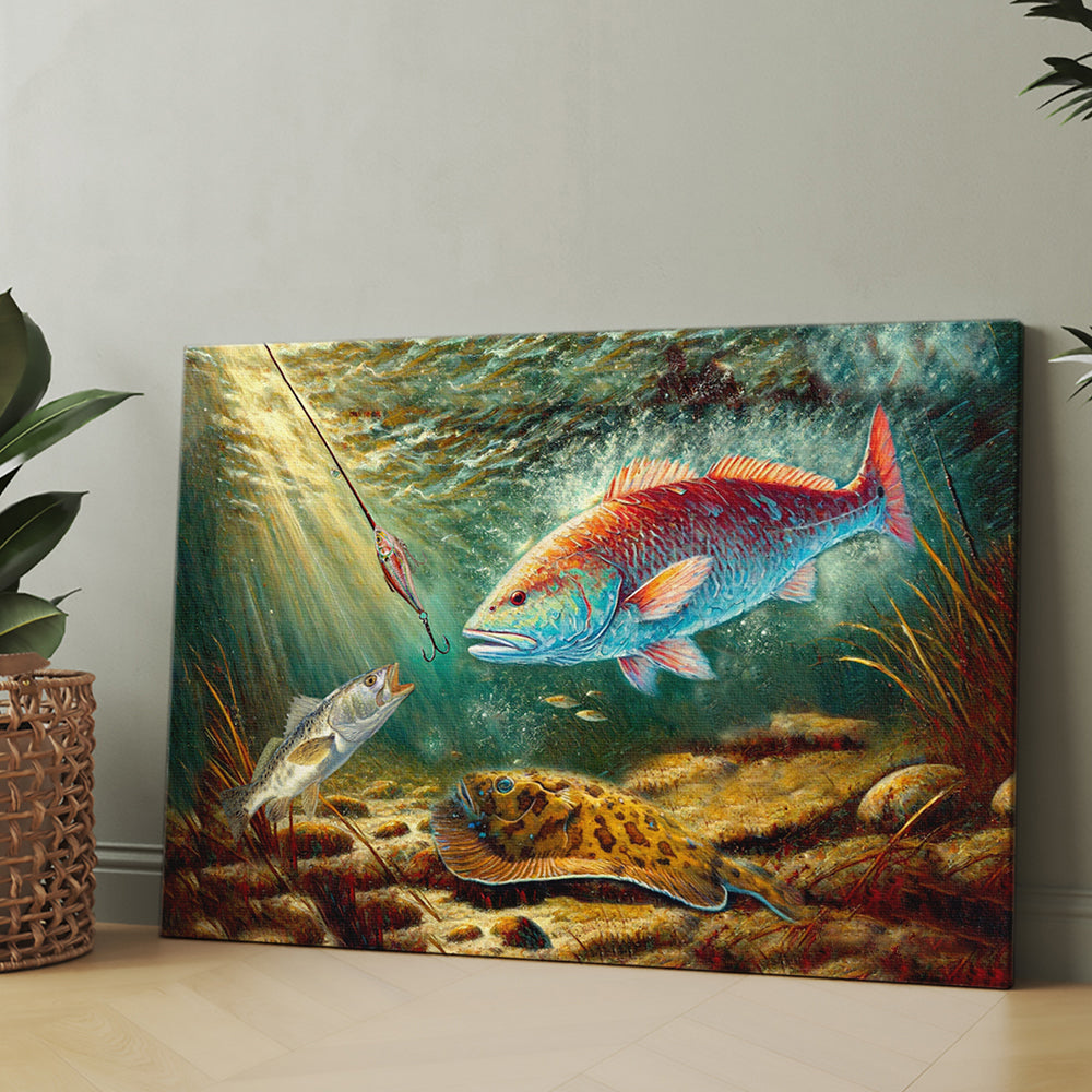 Battle Underwater: Texas Slam Fish Art Canvas Painting Matte Canvas