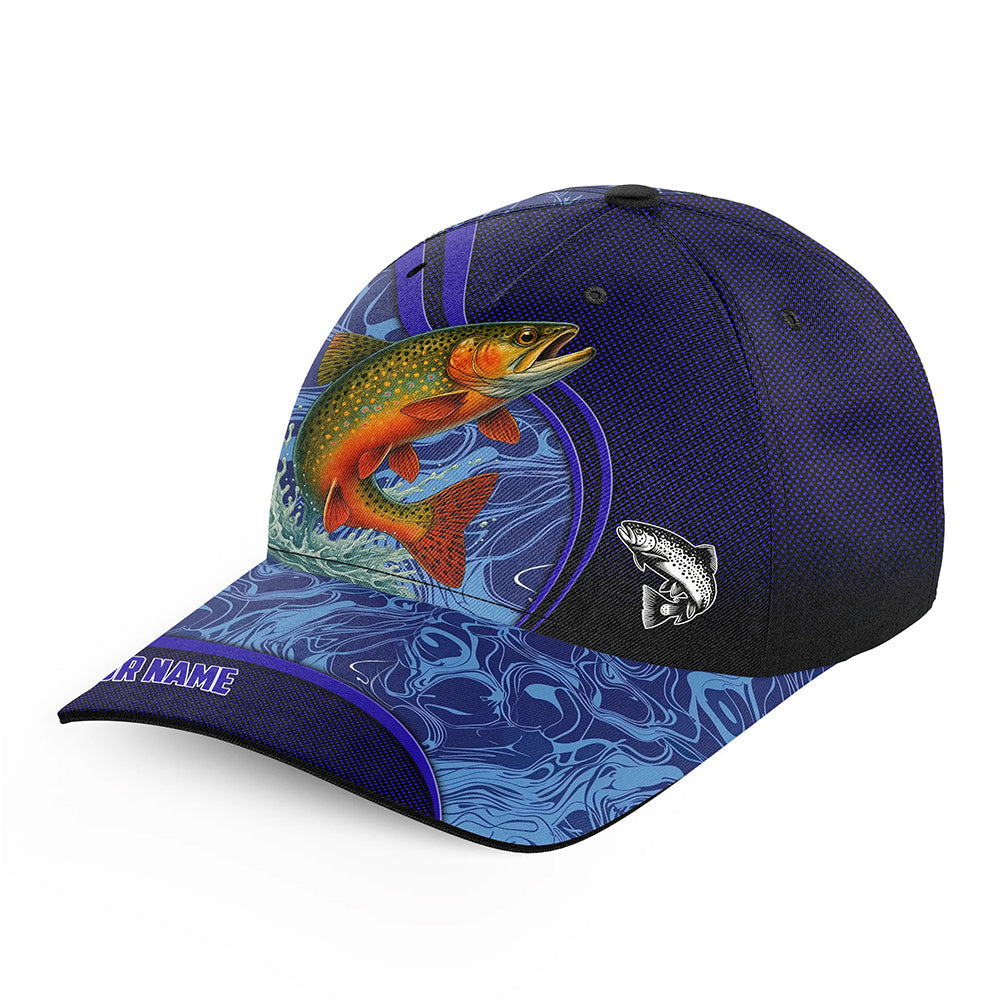 Alternative view of Brook Trout fishing blue camo Custom fishing hat Unisex Fishing Baseball freshwater Angler hat cap NQS11025