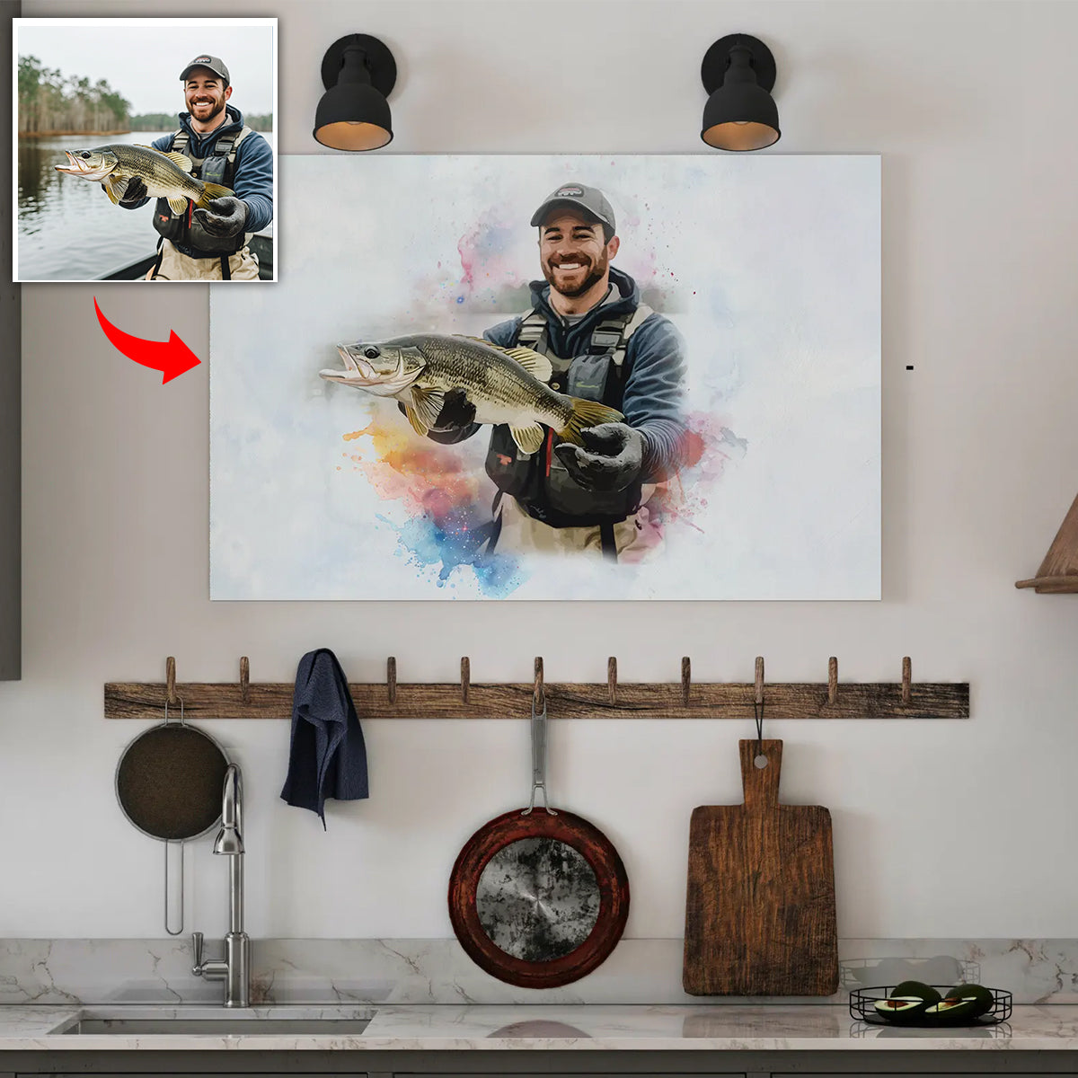 Alternative view of Fishing art canvas custom photo sharing your joy fish art canvas