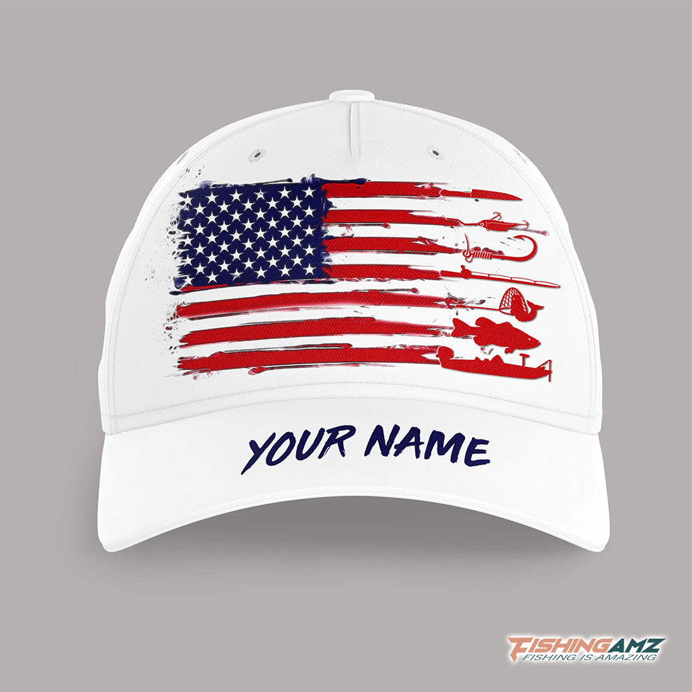 Personalized American Flag Fishing Hat, Unisex Fishing Hat Cap A12
