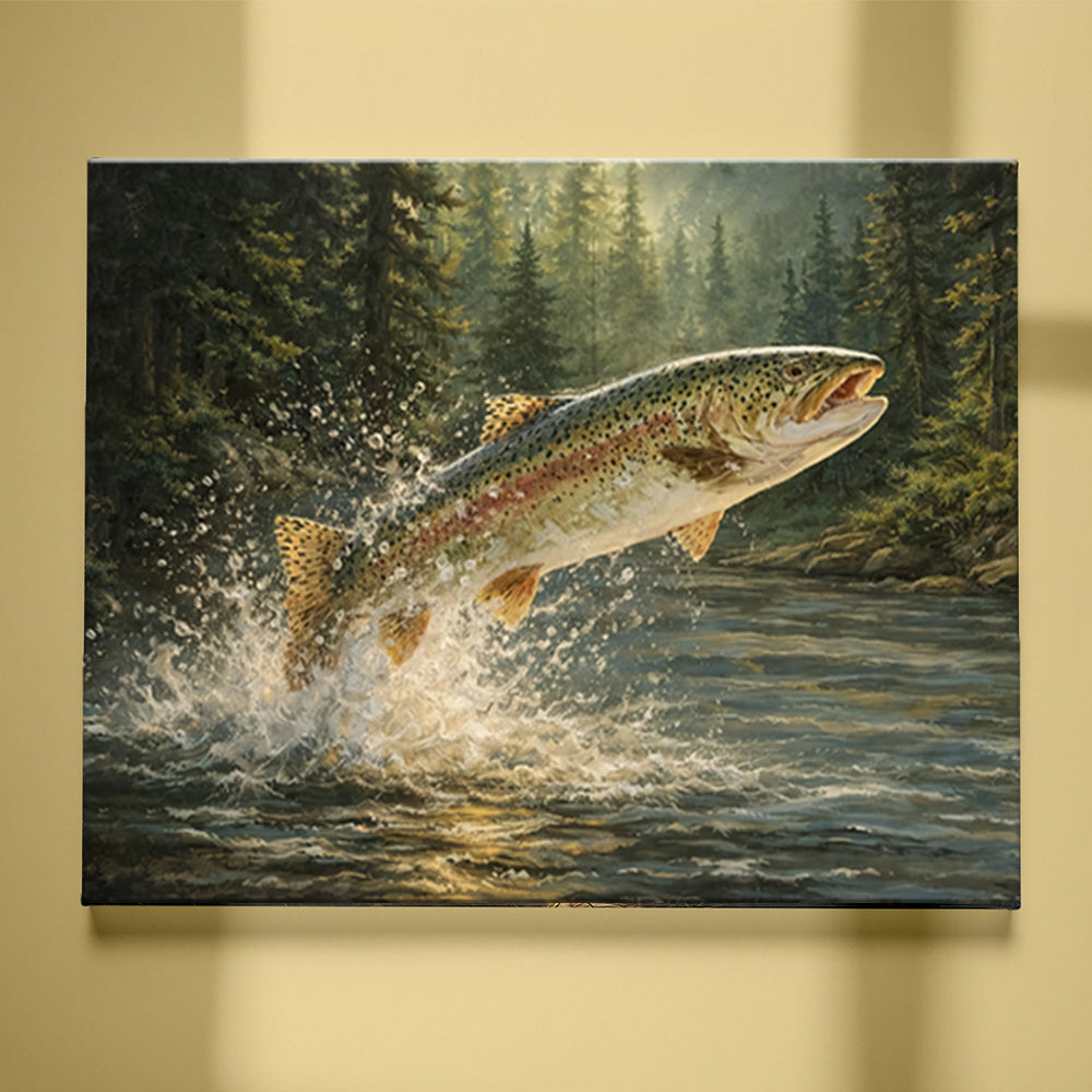 Trout Fishing Wall Art Canvas of Trout Fish Painting Print Man Cave Art Fishing Decor - Image 3