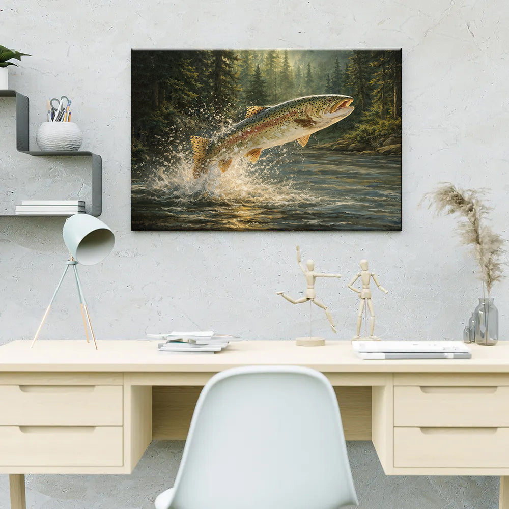 Trout Fishing Wall Art Canvas of Trout Fish Painting Print Man Cave Art Fishing Decor - Image 4