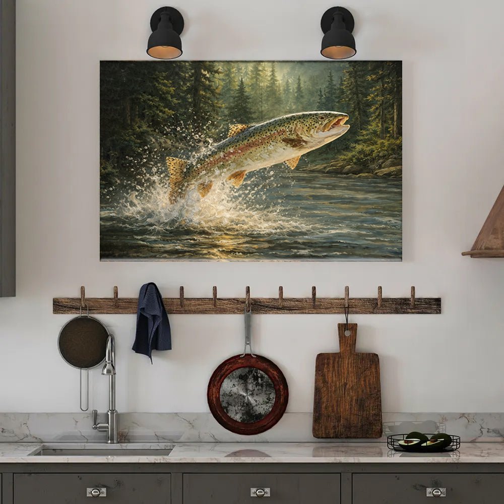 Trout Fishing Wall Art Canvas of Trout Fish Painting Print Man Cave Art Fishing Decor - Image 5