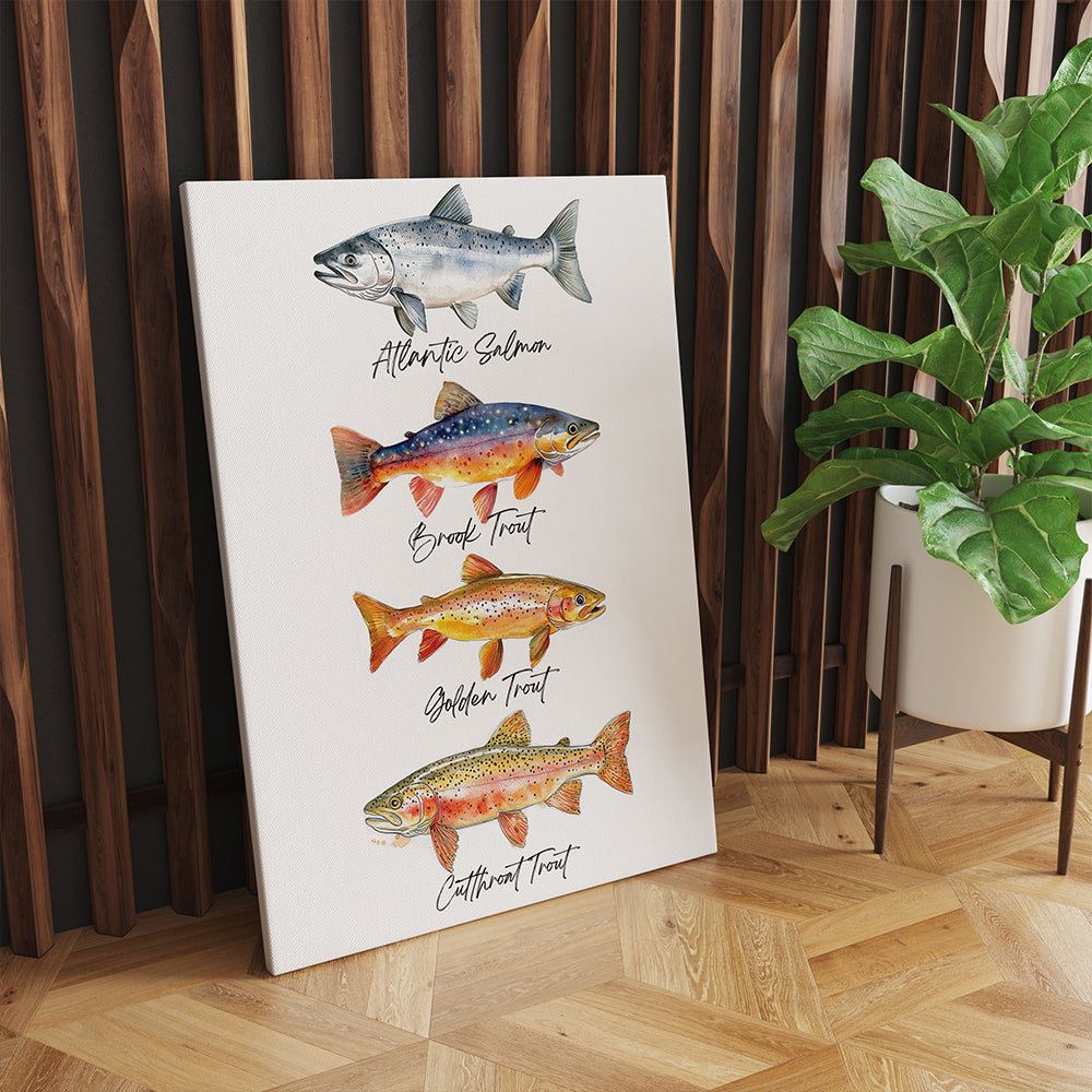 Trout Fishing Watercolor Art Fly Fishing Trout Painting Fish Art Colorful Canvas - Image 4