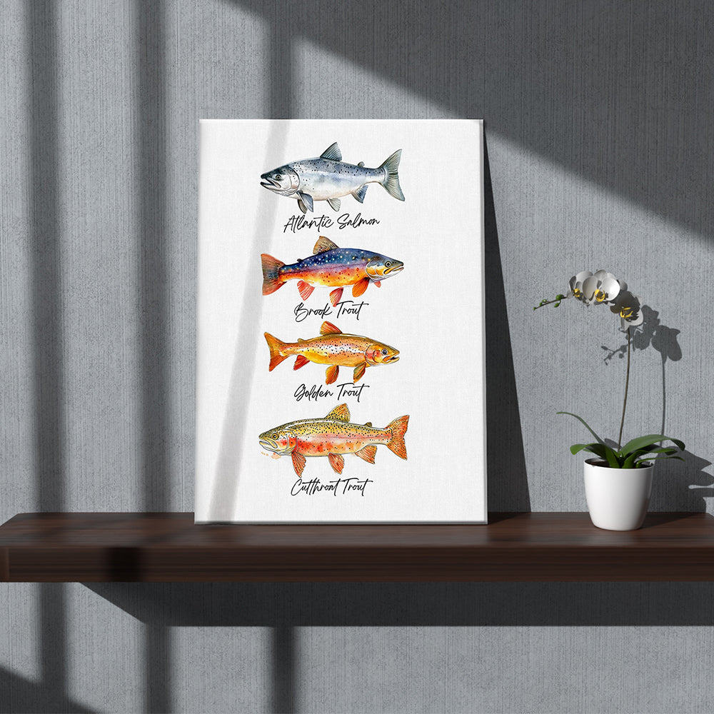Trout Fishing Watercolor Art Fly Fishing Trout Painting Fish Art Colorful Canvas