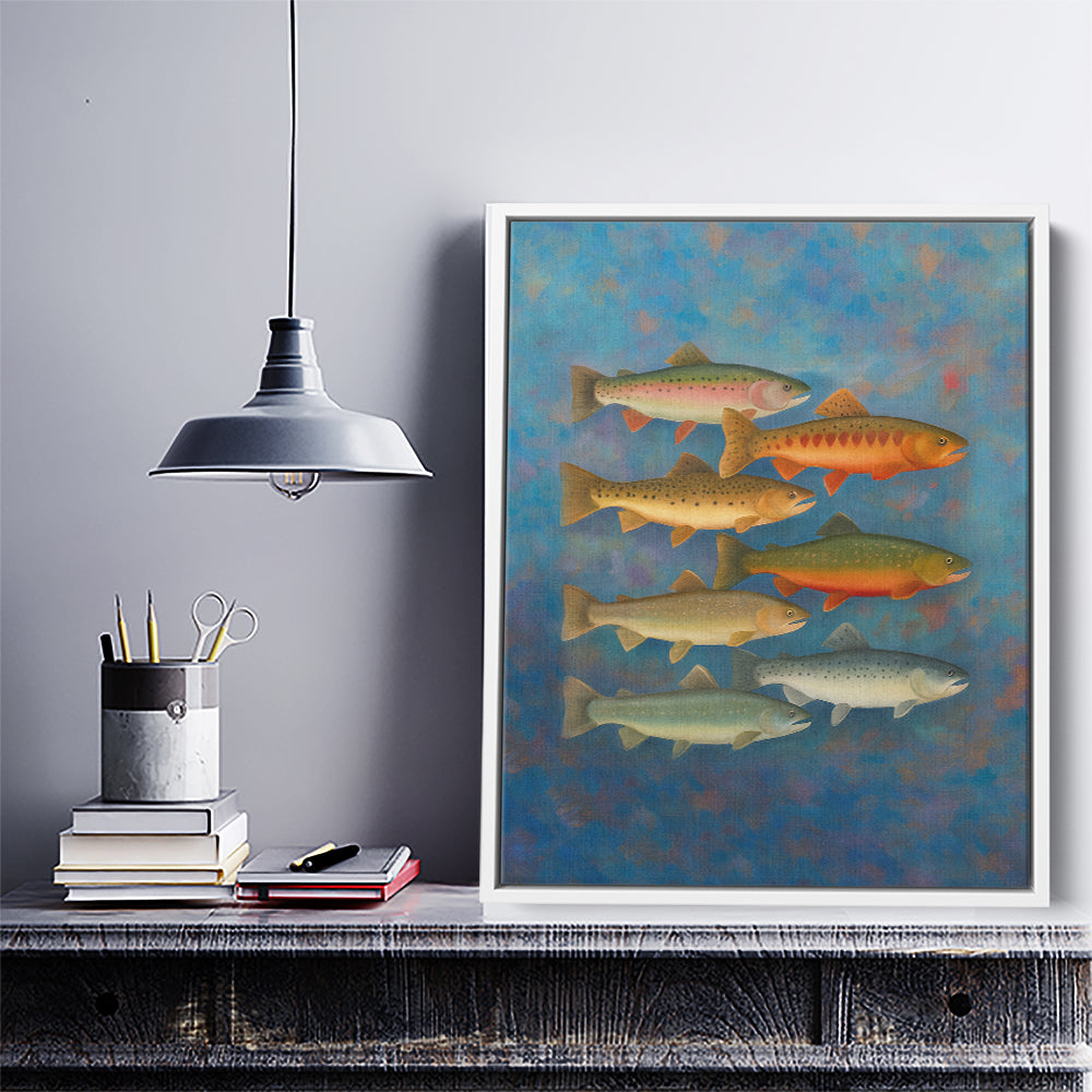 Trout of North America Fish Art Colorful Painting Printed Framed Matte Canvas - Image 9