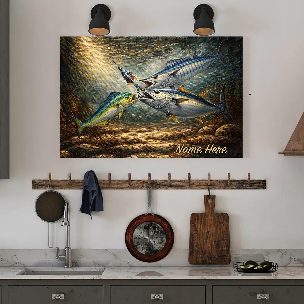 Underwater Battle for the Lure Fish Art – Mahi Mahi, Wahoo & Bluefin Tuna Painting Matte Canvas - Image 6