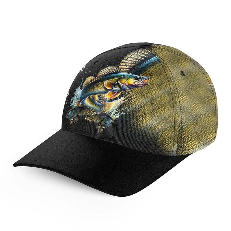 Alternative view of Walleye fishing yellow scales Custom Walleye fishing hat Unisex Fishing Baseball Angler hat cap NQS6260